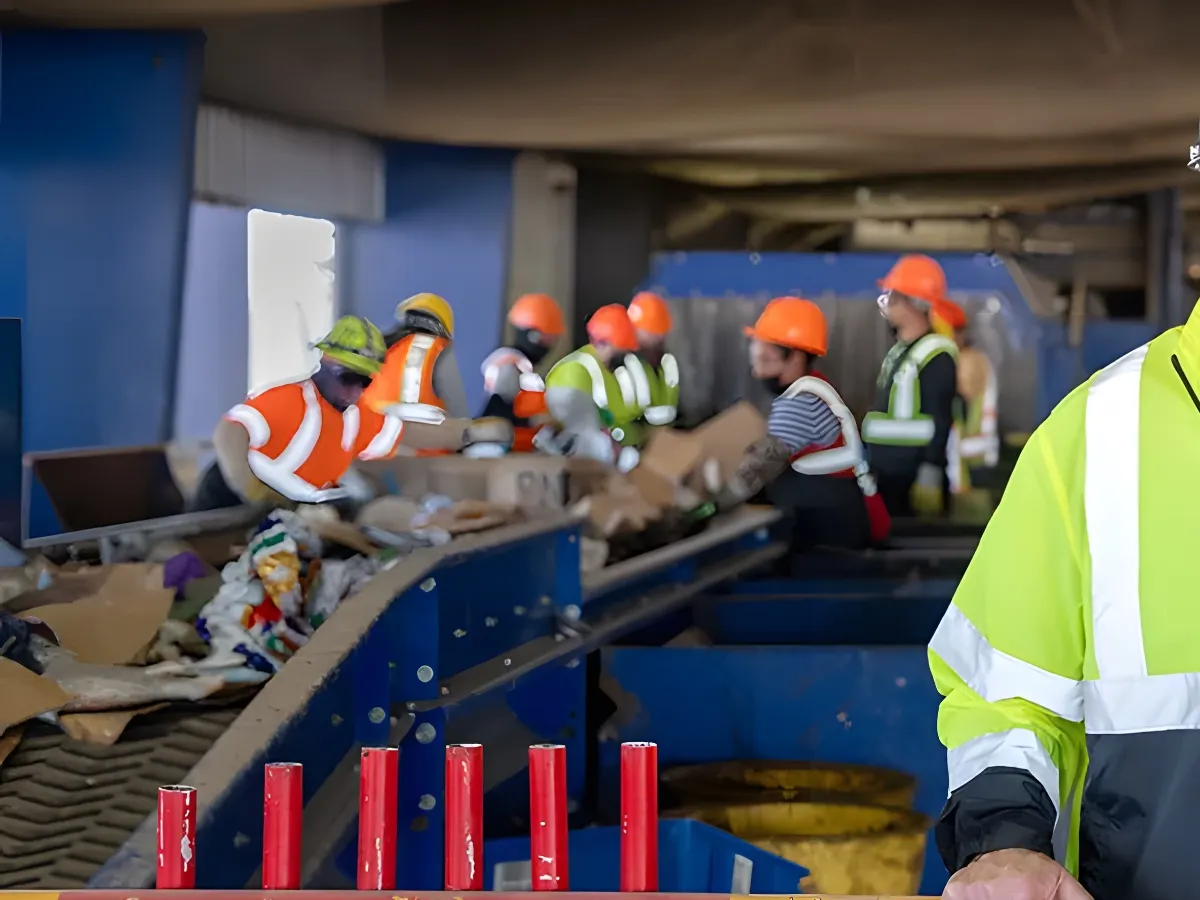 a man in a hard hat and reflective jacket stands in front of sort