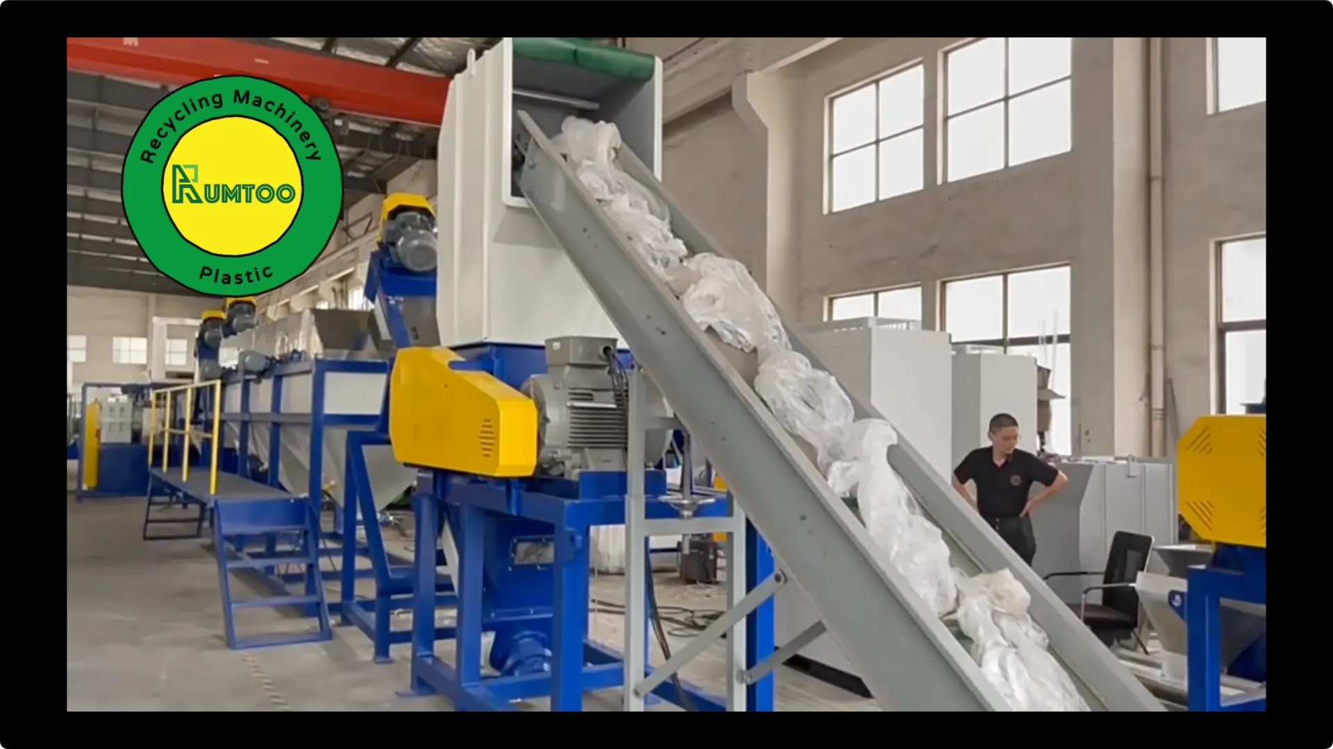 Plastic recycling machinery in factory