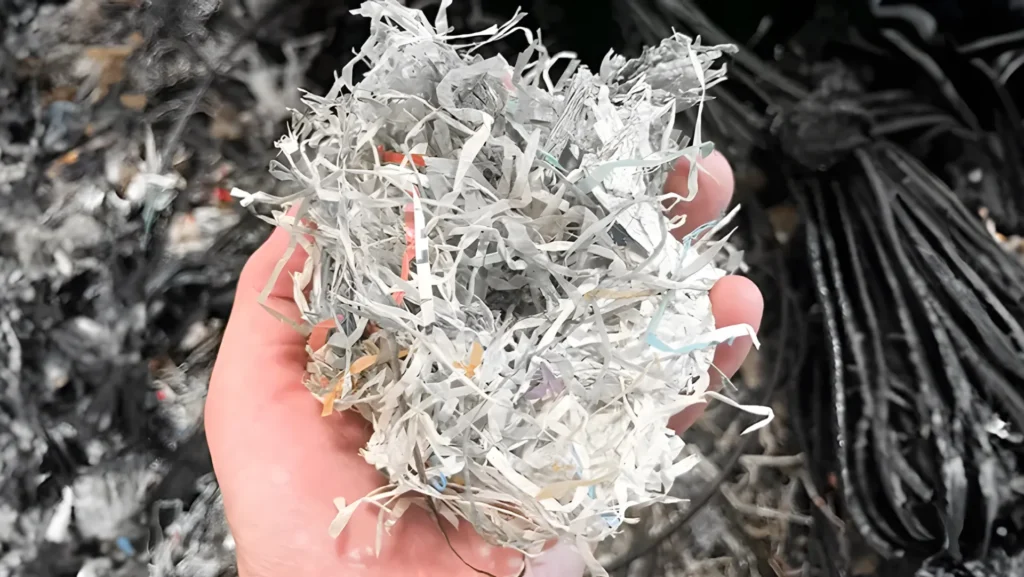 Hand holding shredded paper waste