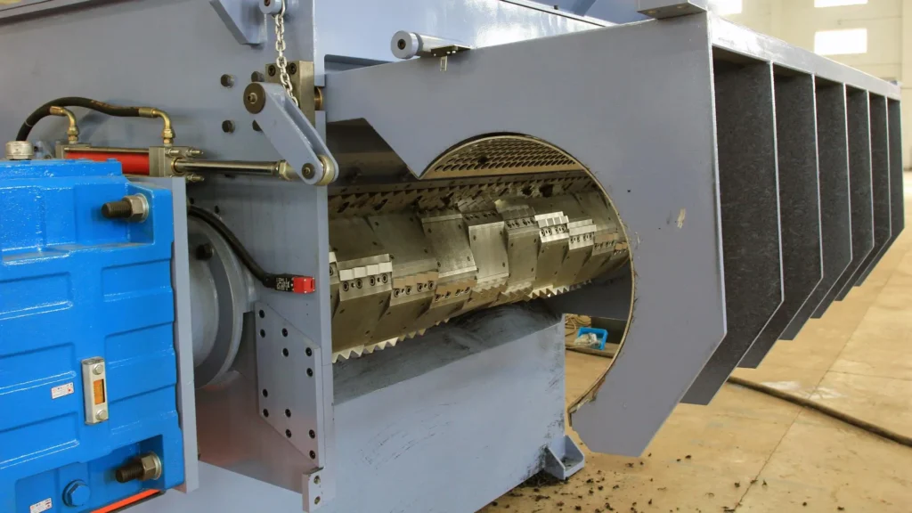 Industrial shredder machine close-up view