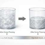 Densificazione del film LDPE: variazione della densità apparente prima e dopo la pressatura a vite