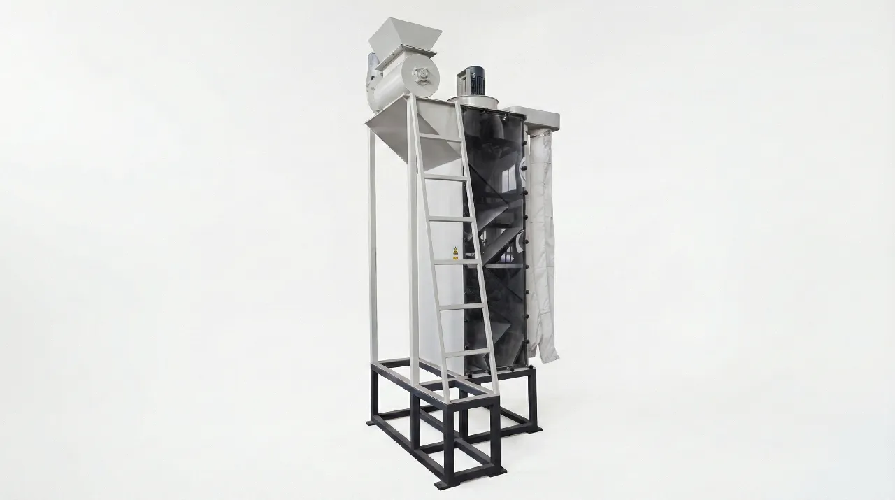 ジグザグ空気分級機でラベルや軽い汚染物質を除去