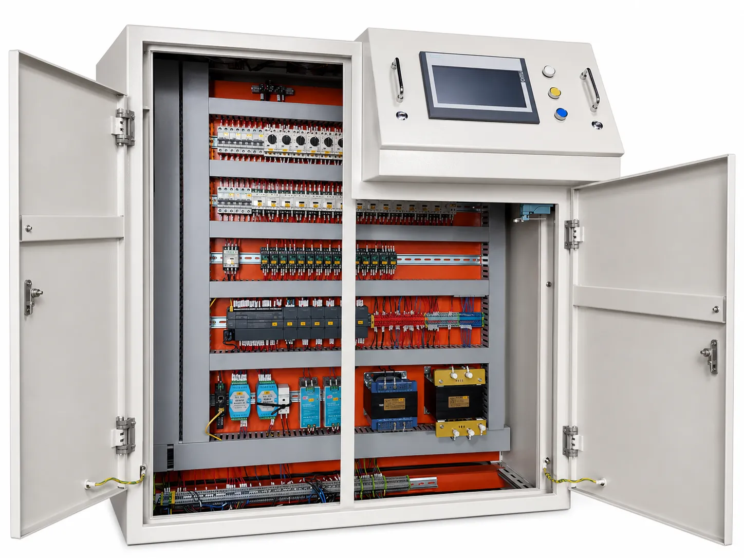 Electrical control cabinet with PLC and HMI interface for a plastic recycling line