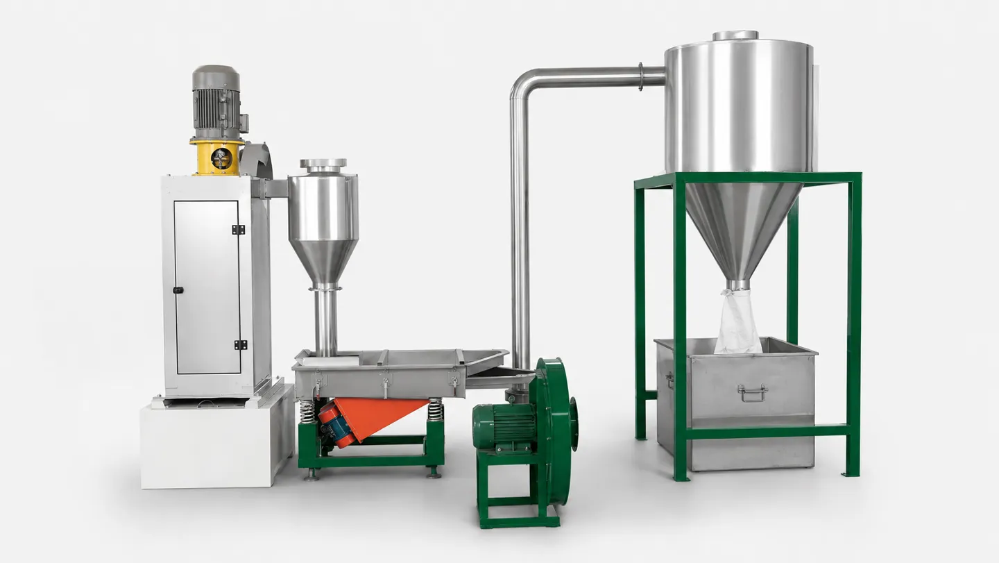 Vibrating screen and dust collection system for EPS pelletizing