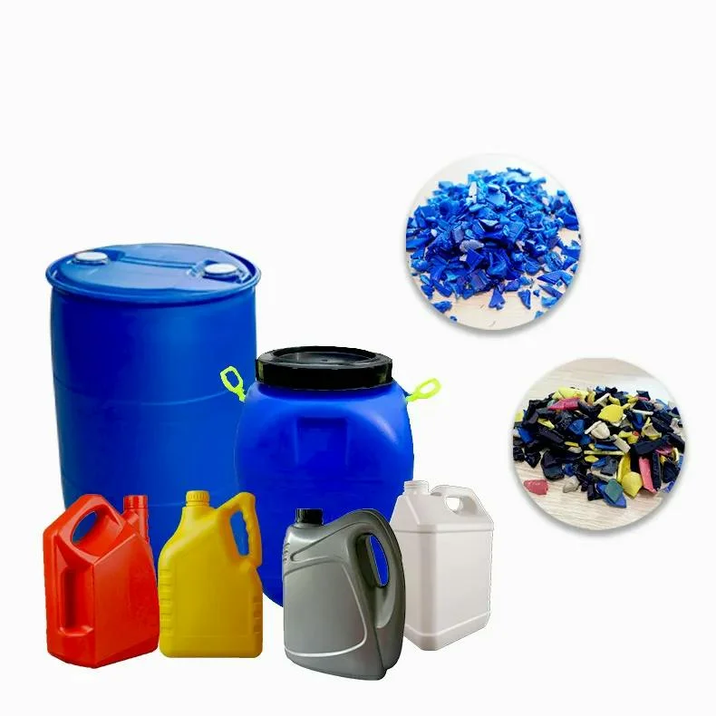 Bottiglia di plastica contaminata e grande barile blu prima del trattamento con HW49