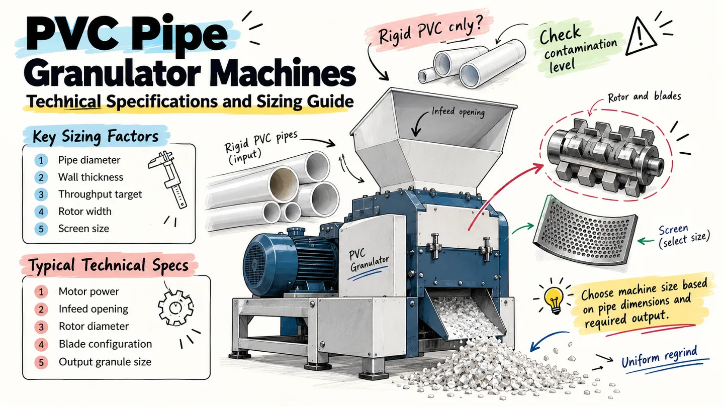 PVC pipe granulator sizing guide - selecting the right granulator model for PVC pipe recycling